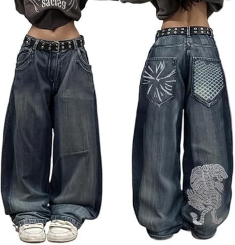 Baggy Jeans Y2k Goth Pants Women  Vintage High Waist Denim Wide Leg Pants BLNK BRAND