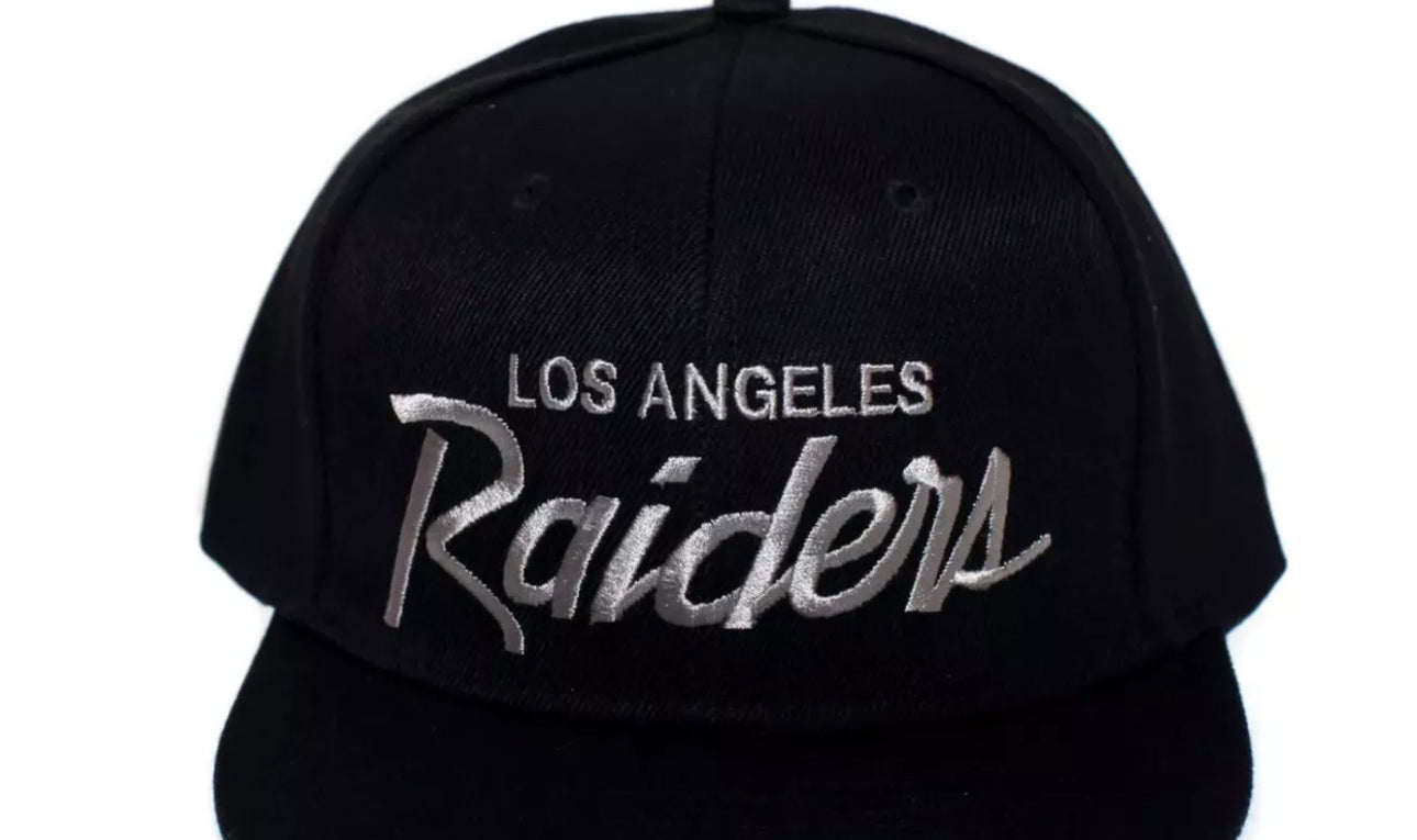 Gorra negra con visera ajustable de Los Angeles Raiders LA Hat Script 90s Rap NWA ICE CUBE EAZY E
