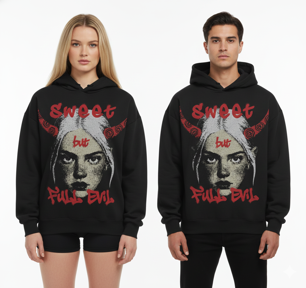Sweet But Full Evil Devil Horns Girl Unisex Graphic Print T-Shirt/Sweatshirt/Hoodie