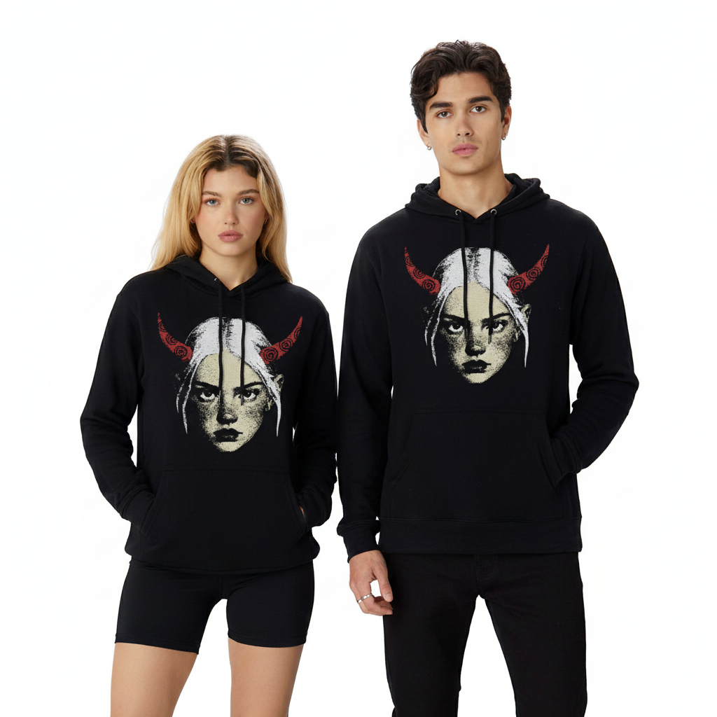 Demon Girl Red Horns Unisex Graphic Print T-Shirt/Sweatshirt/Hoodie